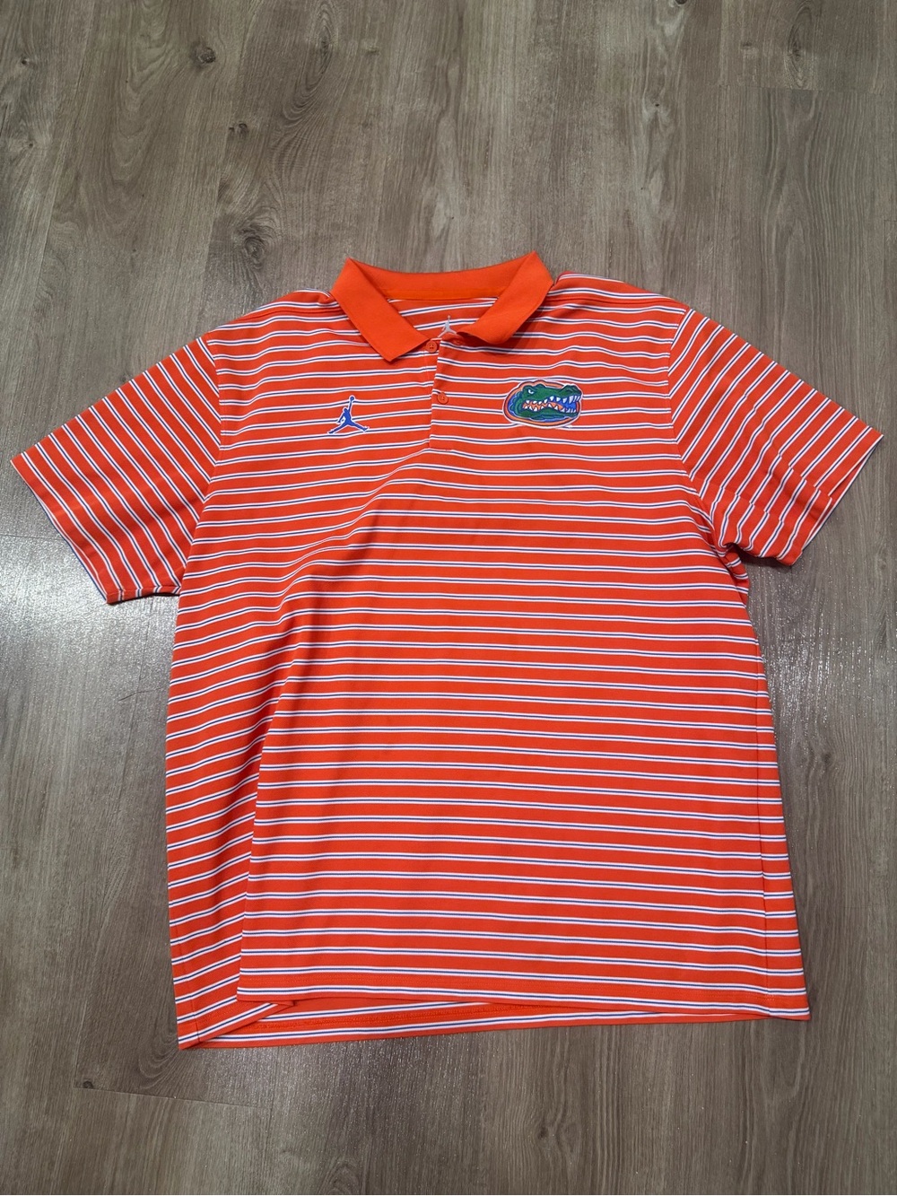 Jordan Orange & White Striped Polo with Florida gator Patch